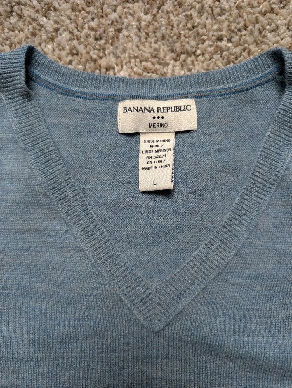 Banana Republic Merino Wool‎ V-Neck Men’s Sweater - Light Blue Sz L Classic Prep